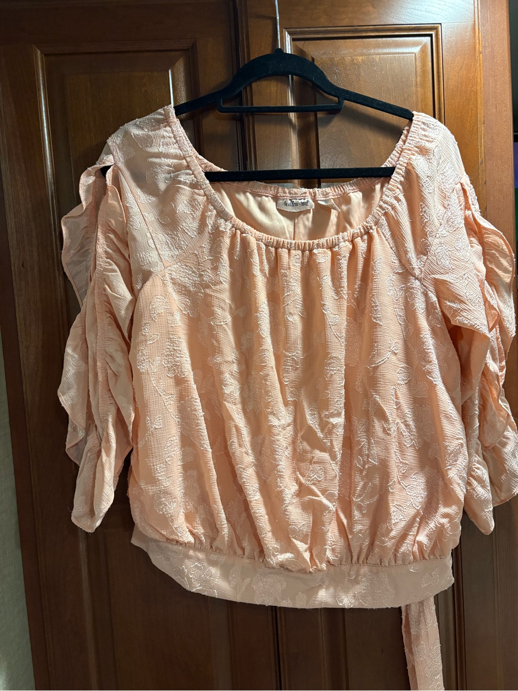 Willow Peach Textured Open-Ruffled Sleeves Blouse